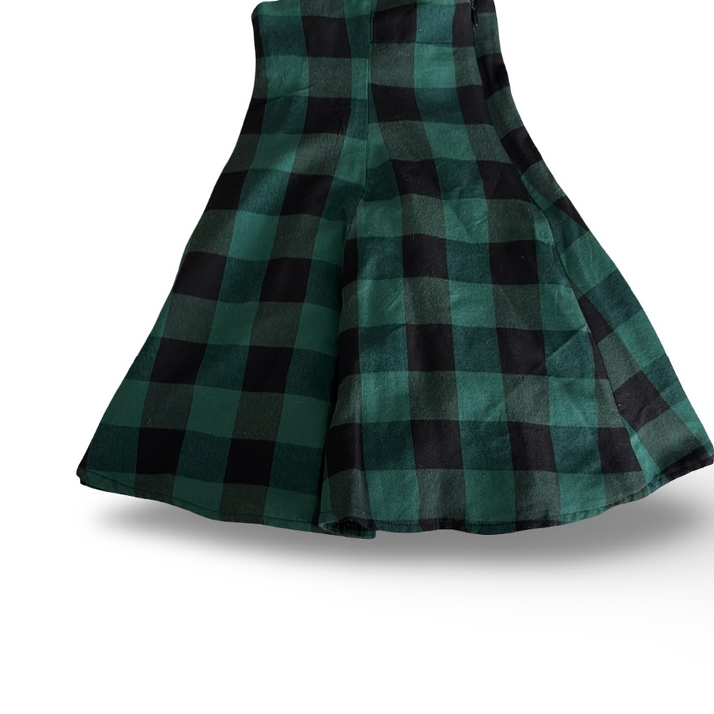 Green and Black Plaid Skirt/ overall skirt
